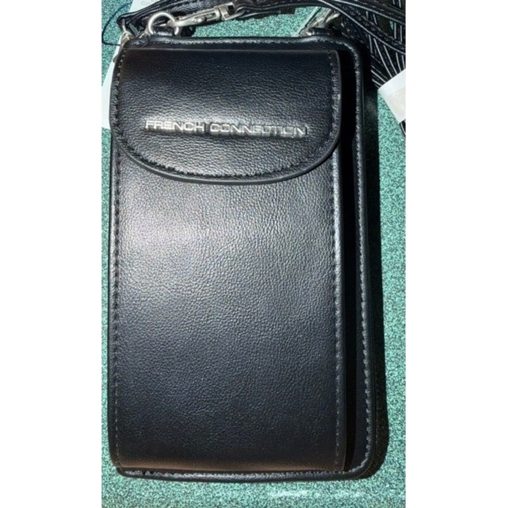 French Connection Athena Black Phone Crossbody Wristlet NEW